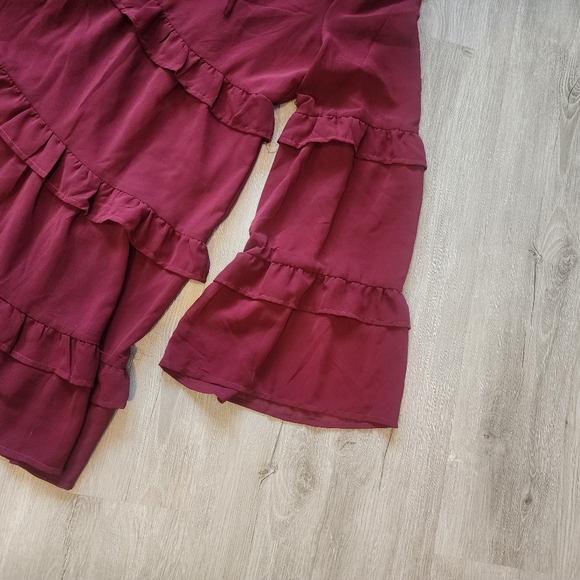 Womens Andree Burgundy Peasant Bell Sleeves Bohemian Dress Size Large - Picture 2 of 5